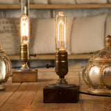 Industrial LED With Switch Wood Base Desk Lamp