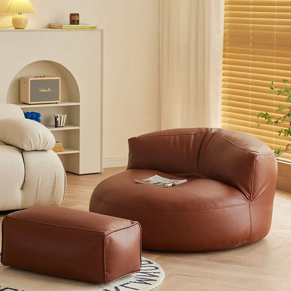 PU Leather Bean Bag Filling Round Lazy Floor Sofa