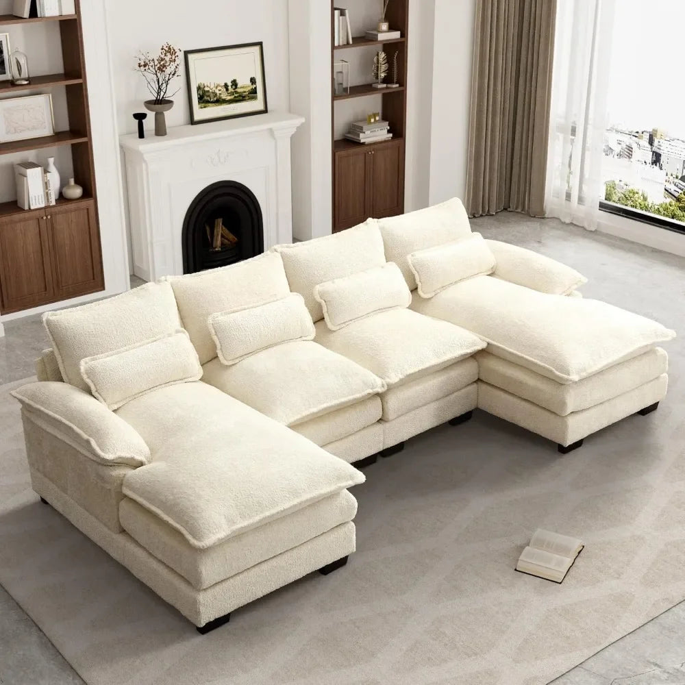 Chenille U Shape Modular Double Chaise Sectional Sofa