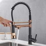 Dual Spout Handles Pull Down Deck Mounted Kitchen Sink Faucet