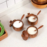 Wooden Container With Lid and Spoon For Seasonings.