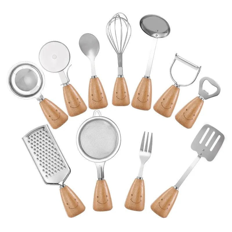 Smiling Wooden Handle Stainless Steel Kitchen Utensils