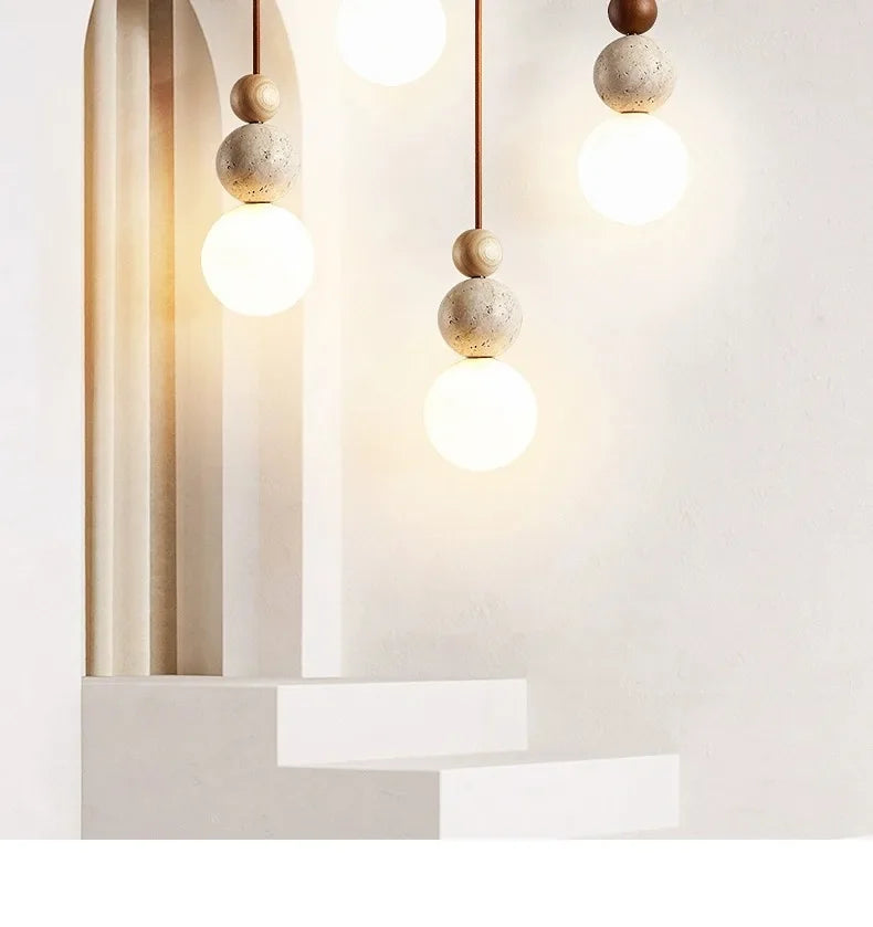 Bedside Led Chandelier Stone Wood Pendant Lamp
