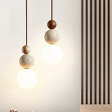 Bedside Led Chandelier Stone Wood Pendant Lamp