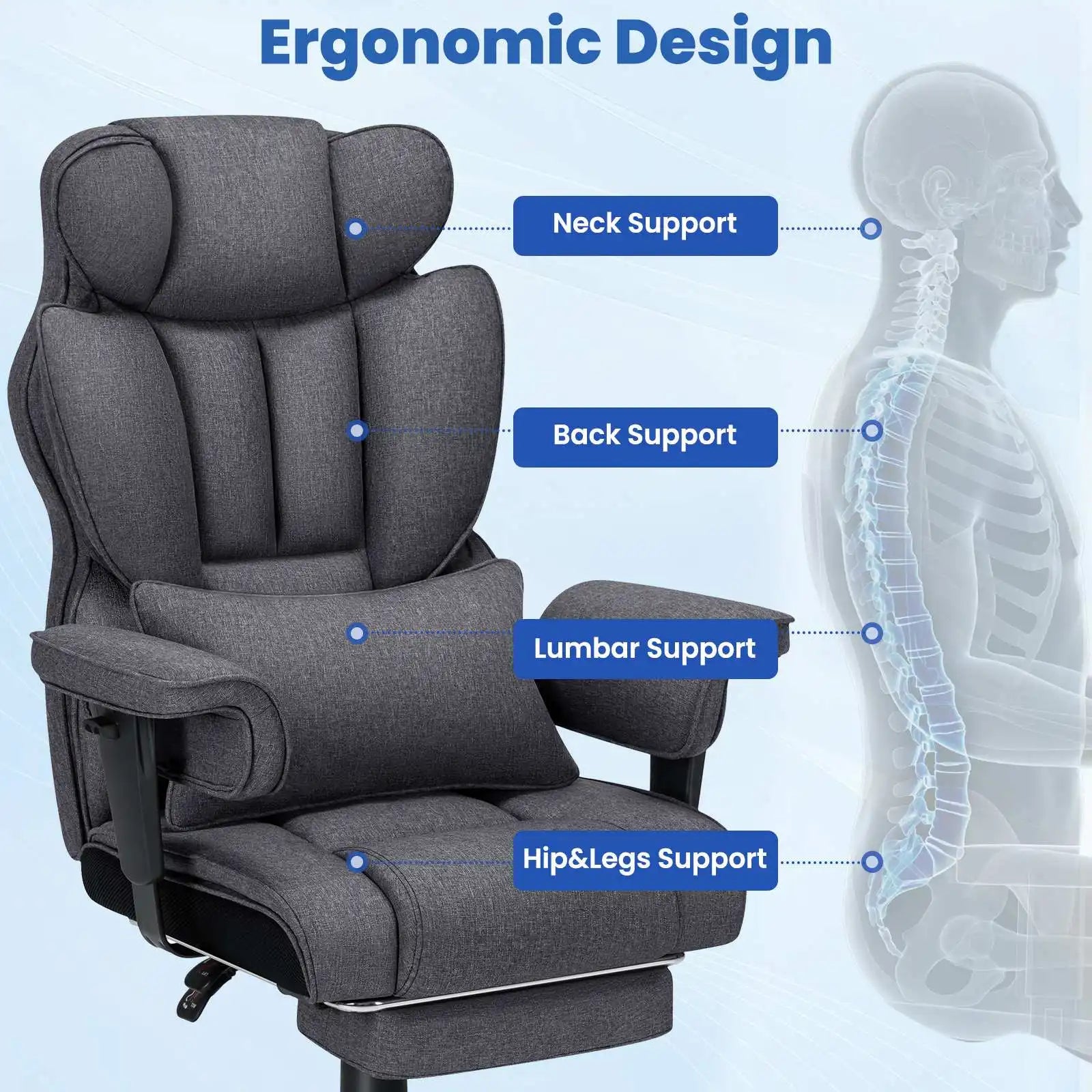 Office Cushion Massage Lumbar Pillow Adjustable Armrest Chair