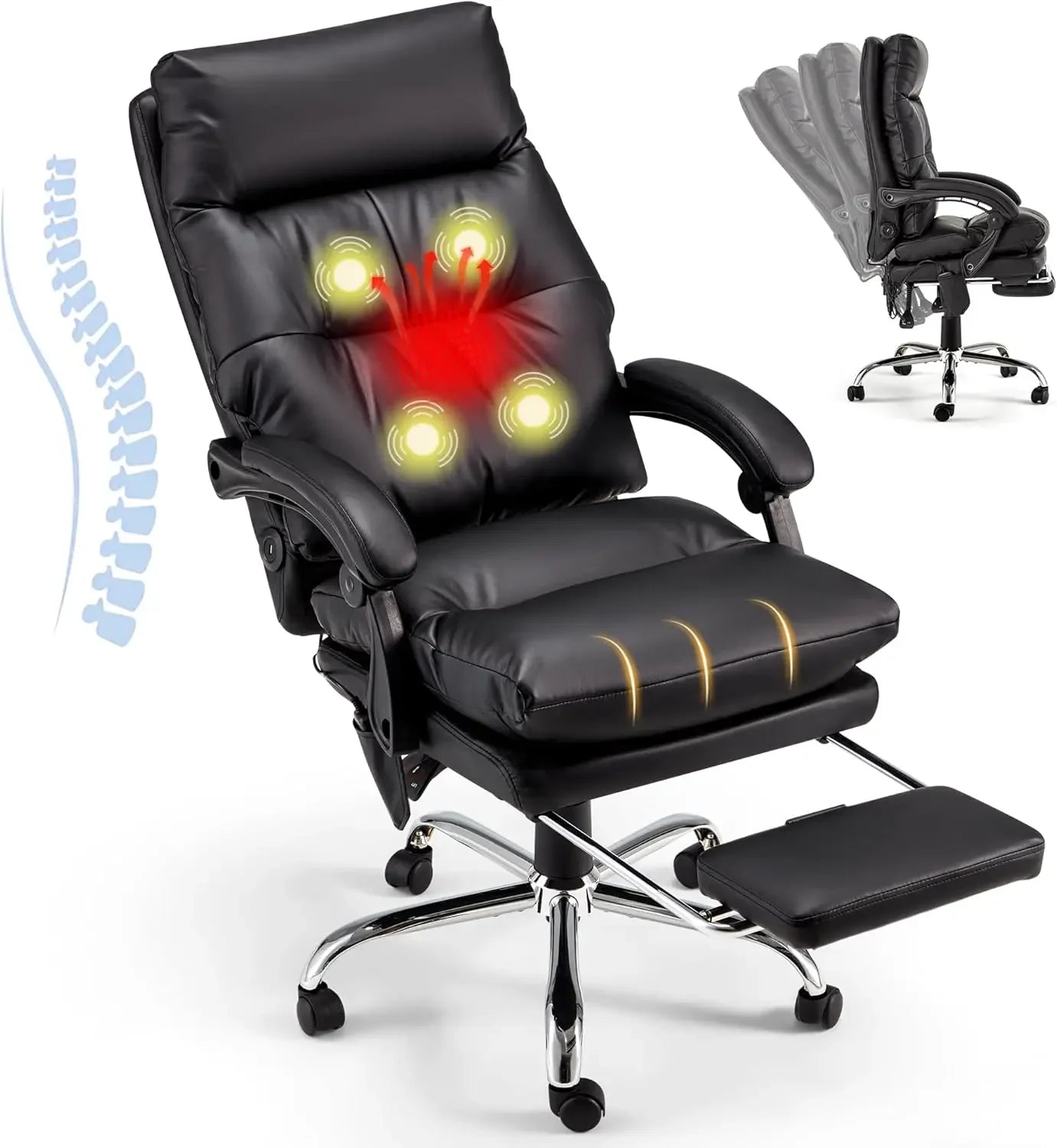 PU Leather Recliner Office USB Massage Footrest Chair