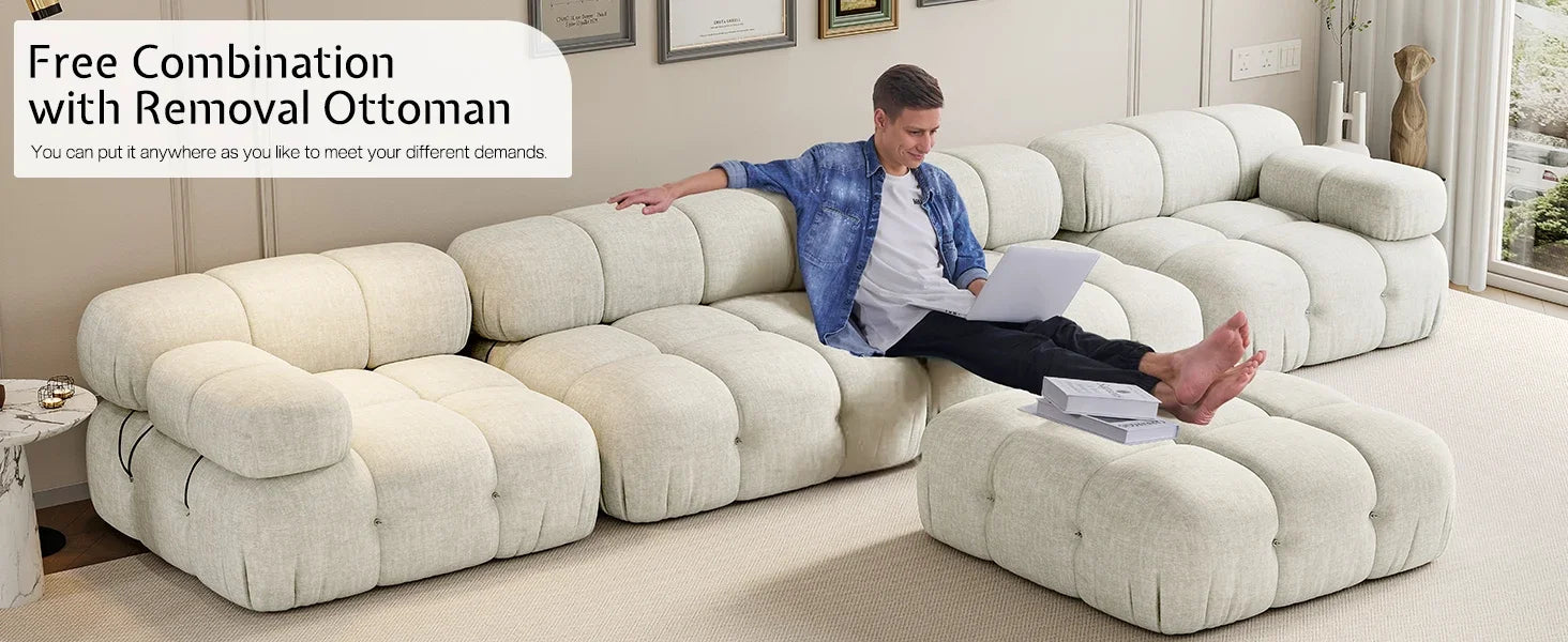 L Shaped Modular Compression Sectional Ottoman 4 Seater Sofa