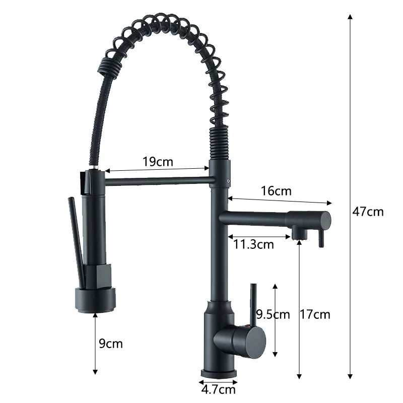 Kitchen Pull Down Dual Spout 360 Rotation Deck Mounted Faucet