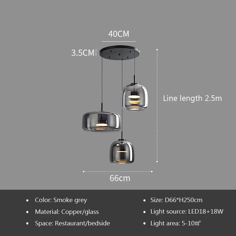 Nordic Glass Smoke Hanging Modern Pendant Lamp