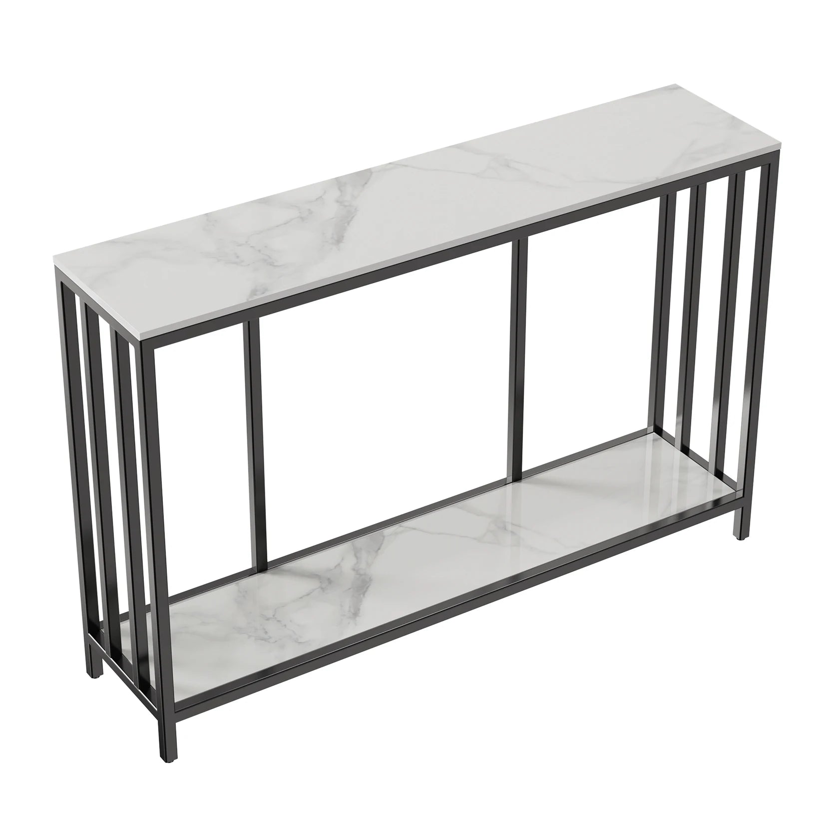 2 Tier Marble Entryway Console Open Shelf Table