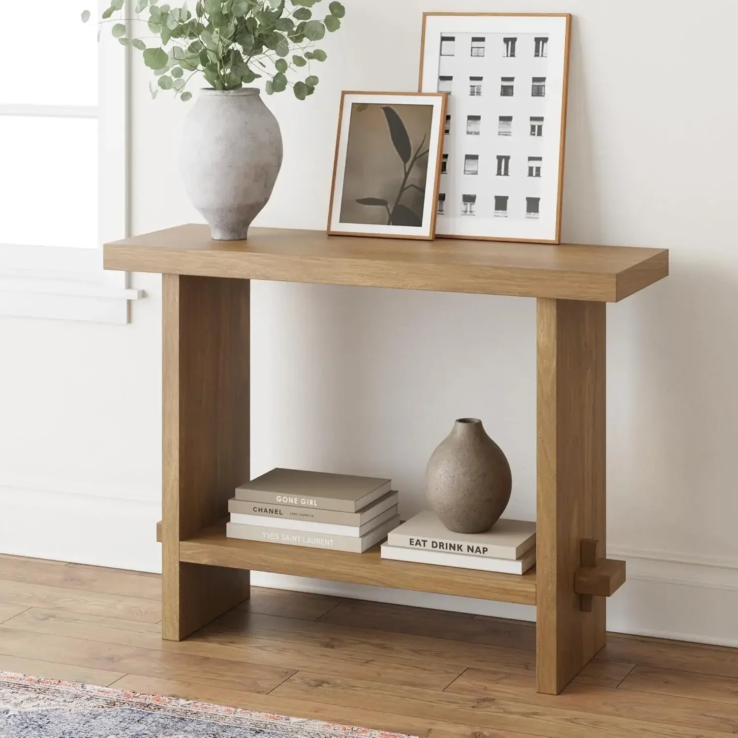2 Tier Entryway Wood Accent Storage Console Table