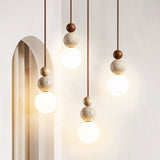 Bedside Led Chandelier Stone Wood Pendant Lamp