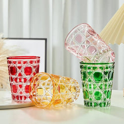 Colorful Checkered Glass Cup Creative Hand Carved
