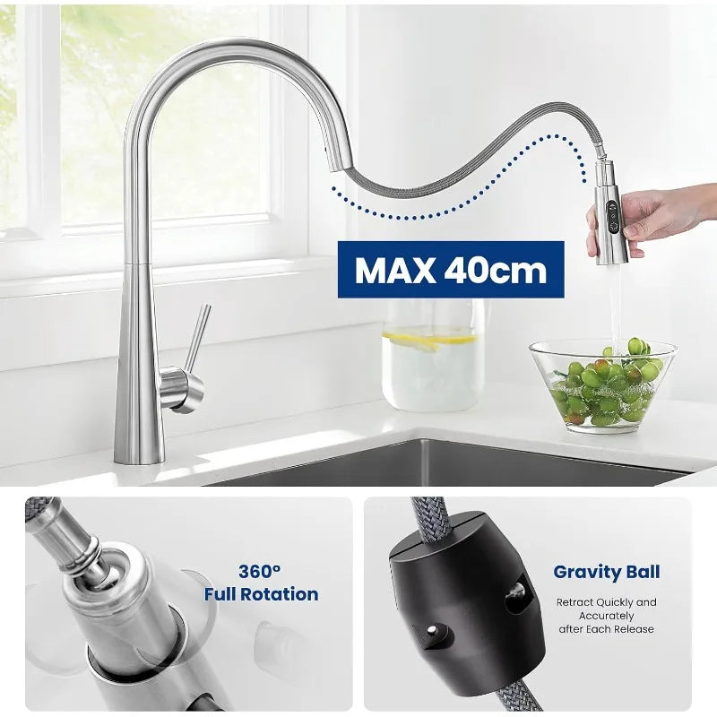 360° Rotation Sprayer Extendable 3 Jet Kitchen Faucet