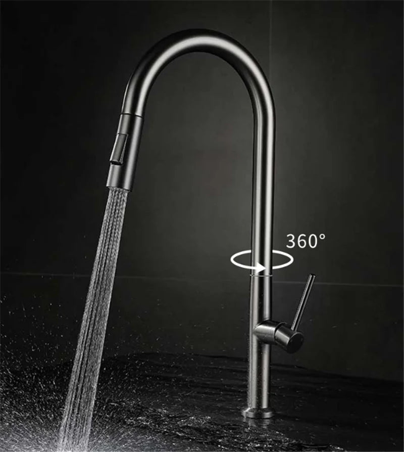 360 Rotation Pull Out Deck Mounted Sink Kitchen Faucet