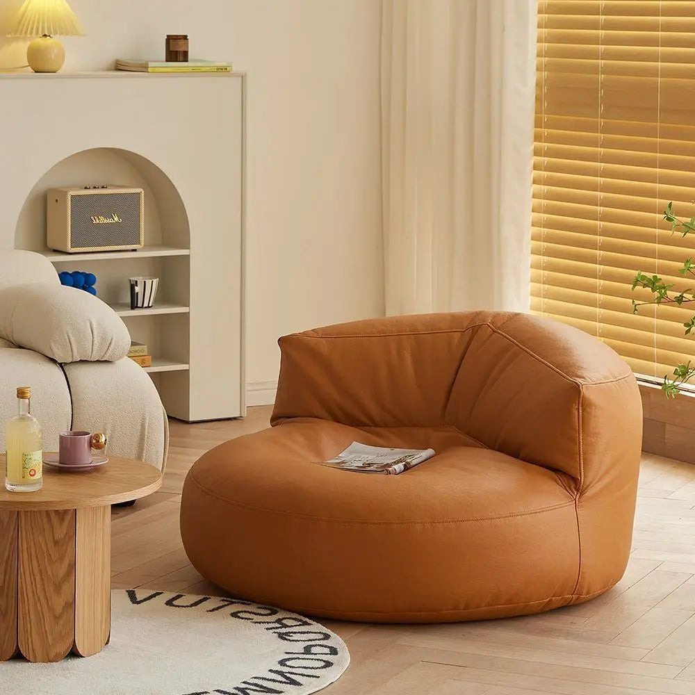 PU Leather Bean Bag Filling Round Lazy Floor Sofa