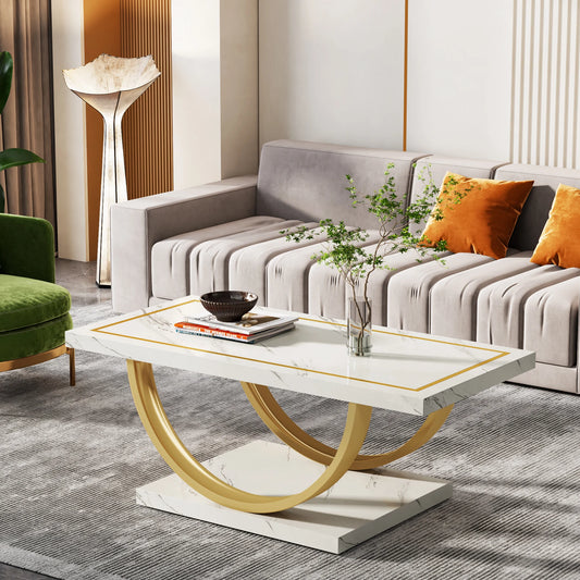Rectangular Arc Shaped Metal Base Coffee Table