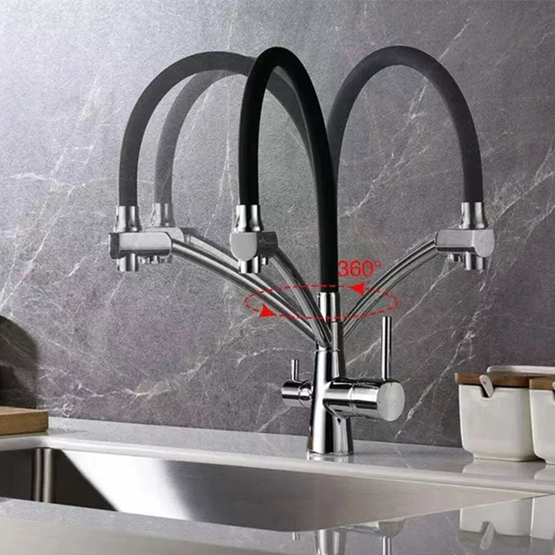 3 Way Kitchen Tap Extendible Shower Head 360° Faucet