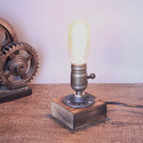 Industrial LED With Switch Wood Base Desk Lamp