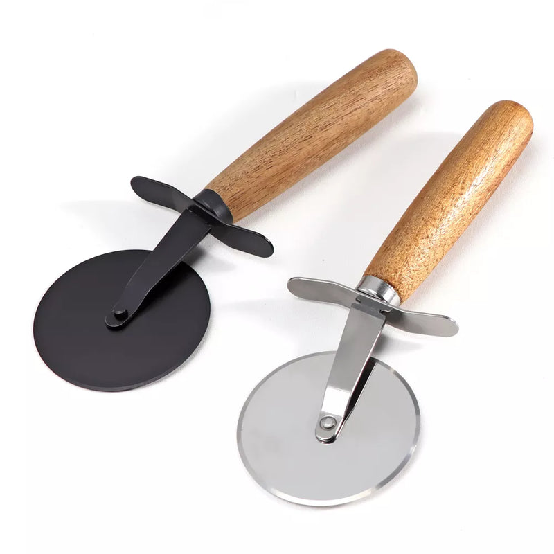 Stainless Steel Pizza Cutter Roller With Acacia Wood Handle