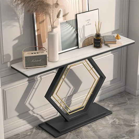 Marble Solid Geometric Base Sofa Side Entryway Table