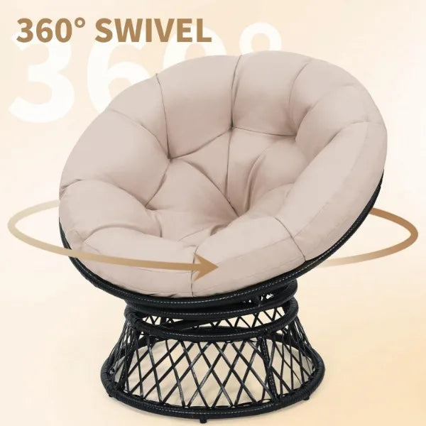 Round 360° Swivel Rattan Thick Cushion Chair