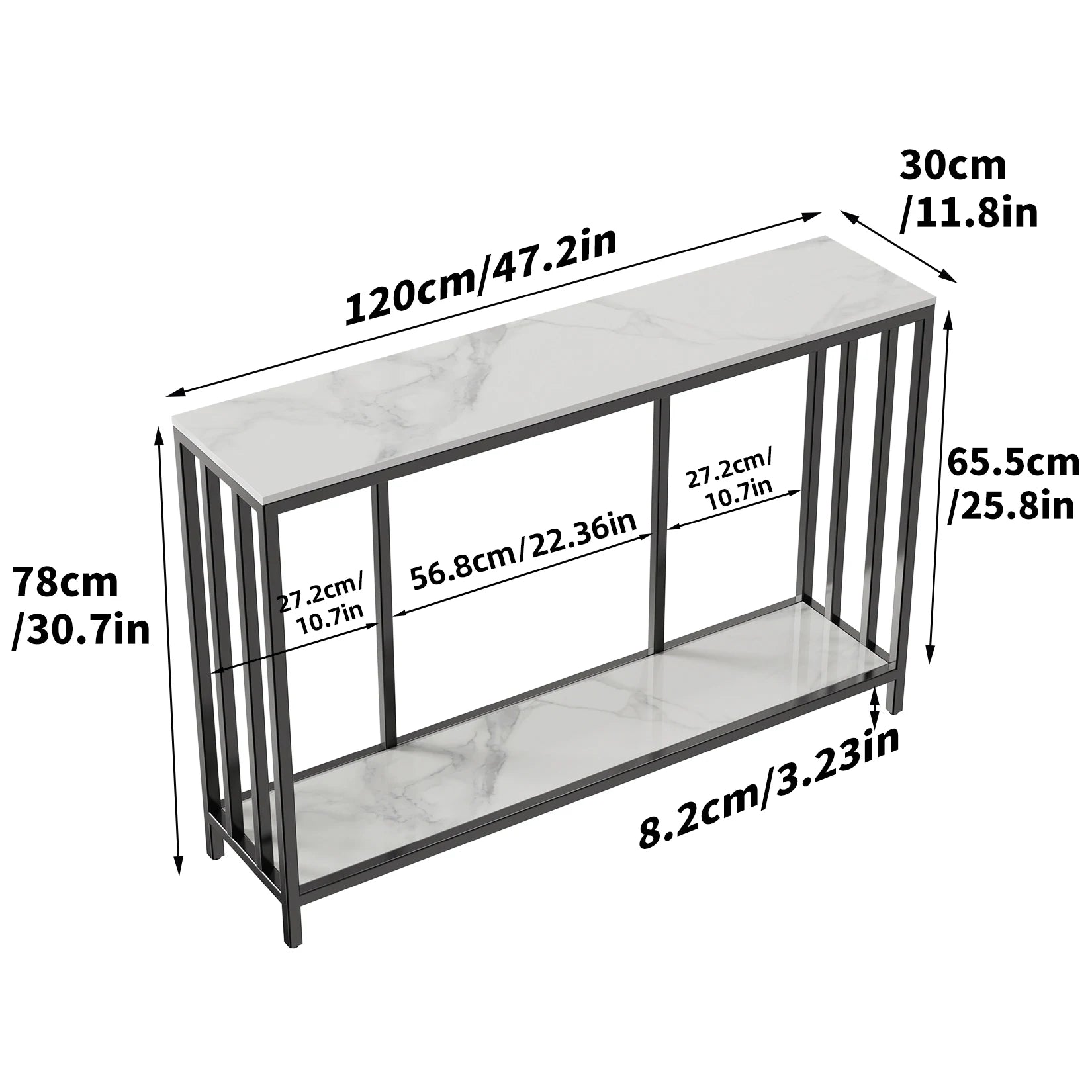 2 Tier Marble Entryway Console Open Shelf Table