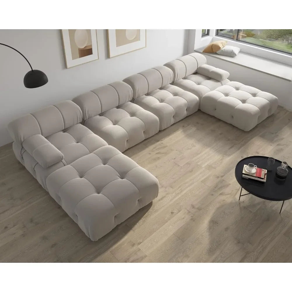 L-Shaped Modular Sectional Sofa with Ottomans, Four-Seater Living Room Couch