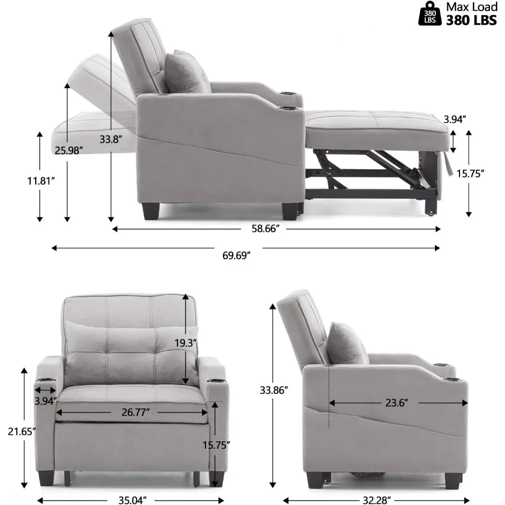 Sleeper 3 in 1 Convertible Bed Adjustable Recliner Sofa