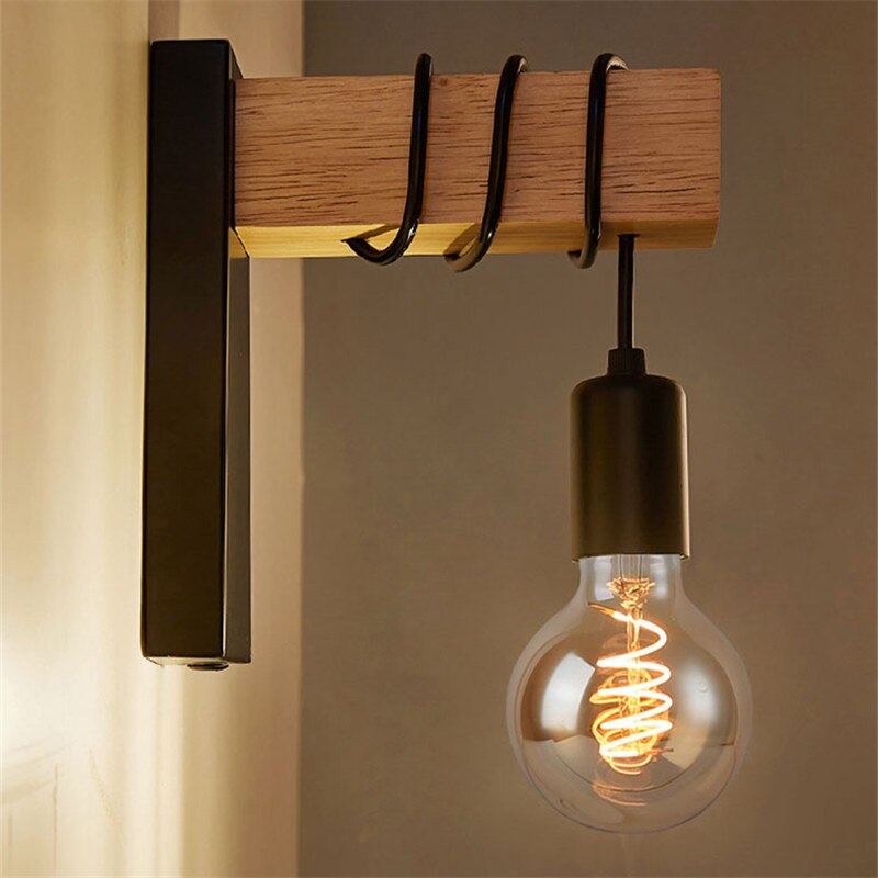 Modern Wood Hang Wire Wall Lamp