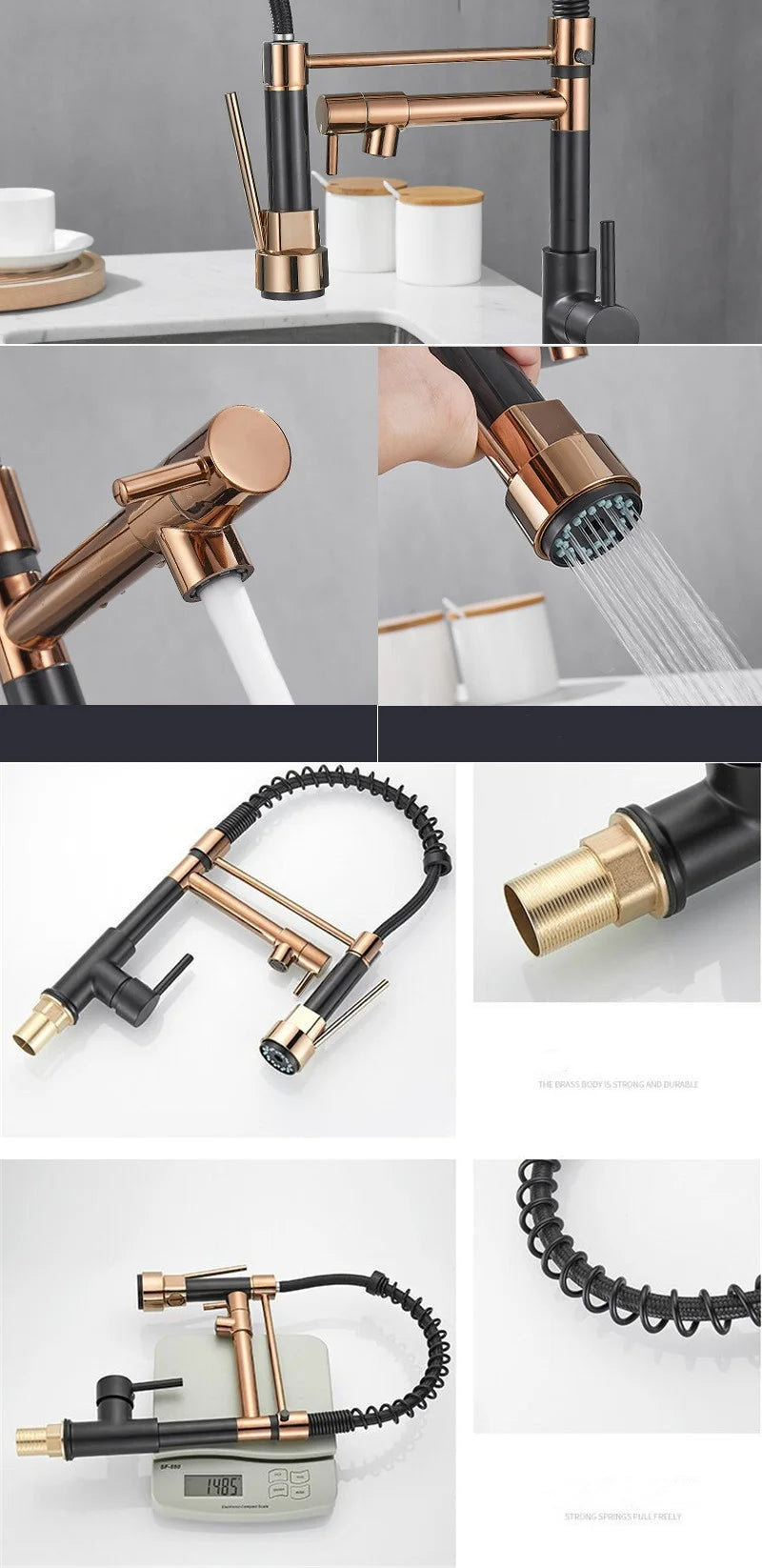 Dual Spout Handles Pull Down Deck Mounted Kitchen Sink Faucet