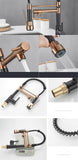 Dual Spout Handles Pull Down Deck Mounted Kitchen Sink Faucet