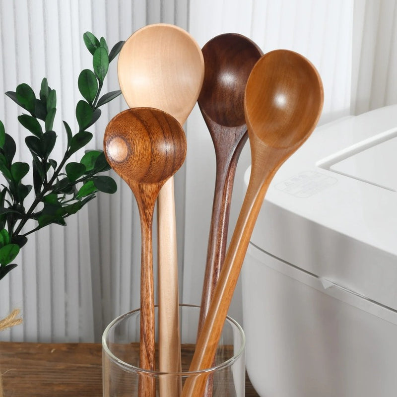 Long Natural Wooden Soup Spoon