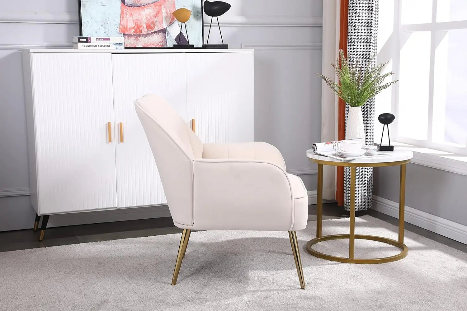 Accent Upholstered Armchair Tufted Metal Legs Chair