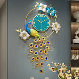 Gold Peacock Wall Clocks Luxury Movement Mechanism