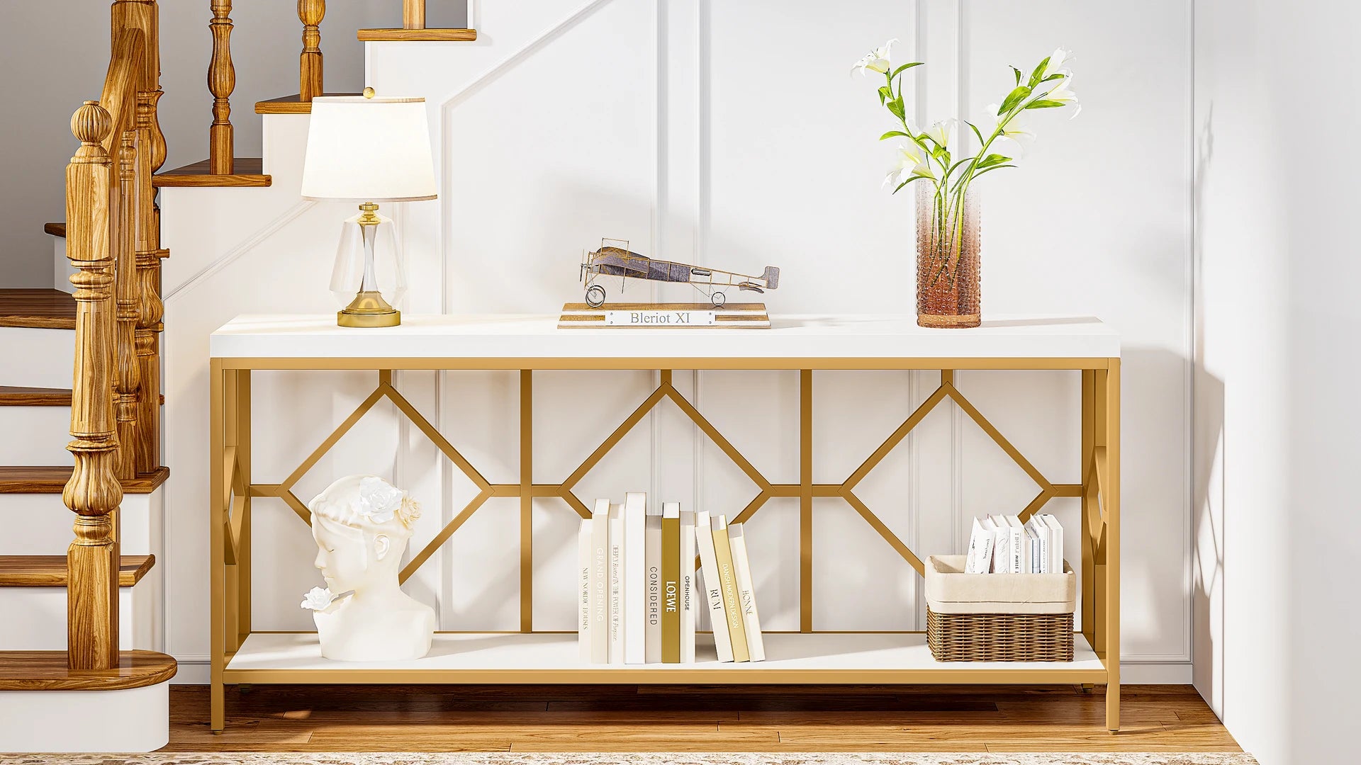 2 Tier Console Storage Open Shelves Behind Couch Table