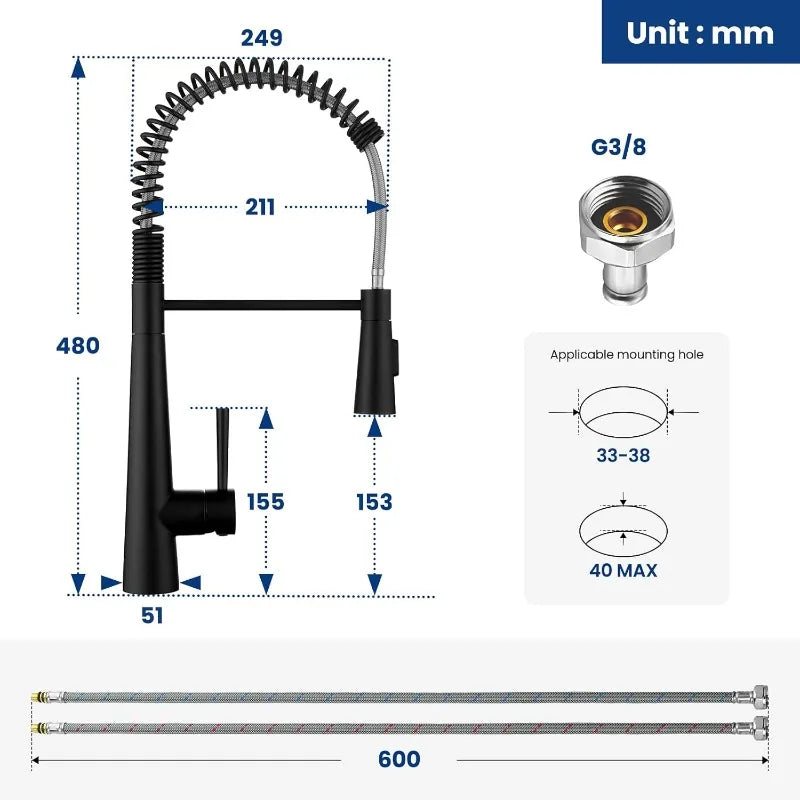 360° Rotation Sprayer Extendable 3 Jet Kitchen Faucet