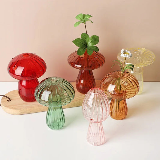 Flower Transparent Mushroom Glass Table Top Vase