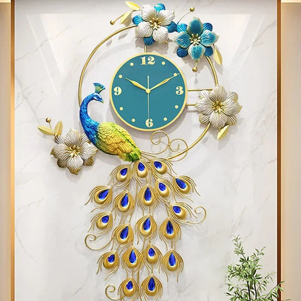 Gold Peacock Wall Clocks Luxury Movement Mechanism