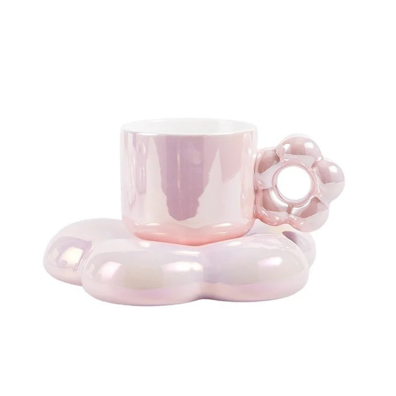 Cherry Blossom Shaped Ceramic Coffee Cup and Saucer Set