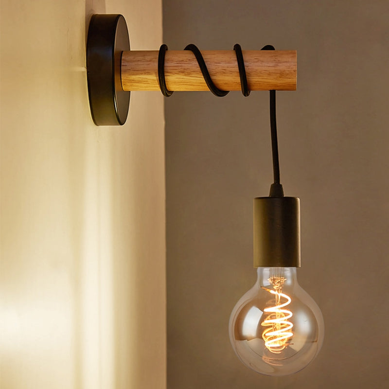 Modern Wood Hang Wire Wall Lamp