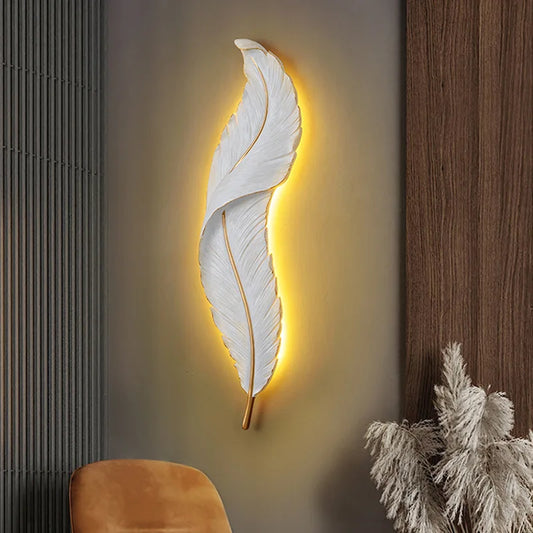 Modern Golden Feather LED Wall Lamp