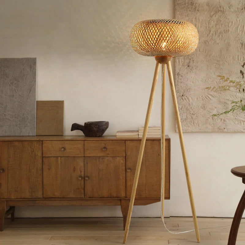 Handmade Bamboo Scandinavian Tripod Led Floor Lamps
