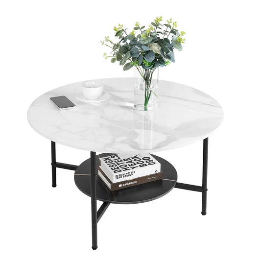 Round Coffee Accent 2 Tier Metal Table