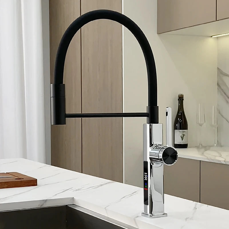 LED Panel Deck Mounted Flexible Hose Sink Kitchen Faucet