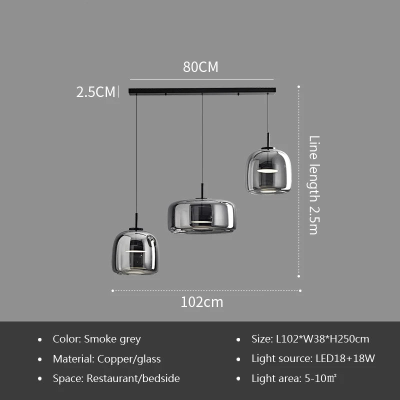 Nordic Glass Smoke Hanging Modern Pendant Lamp