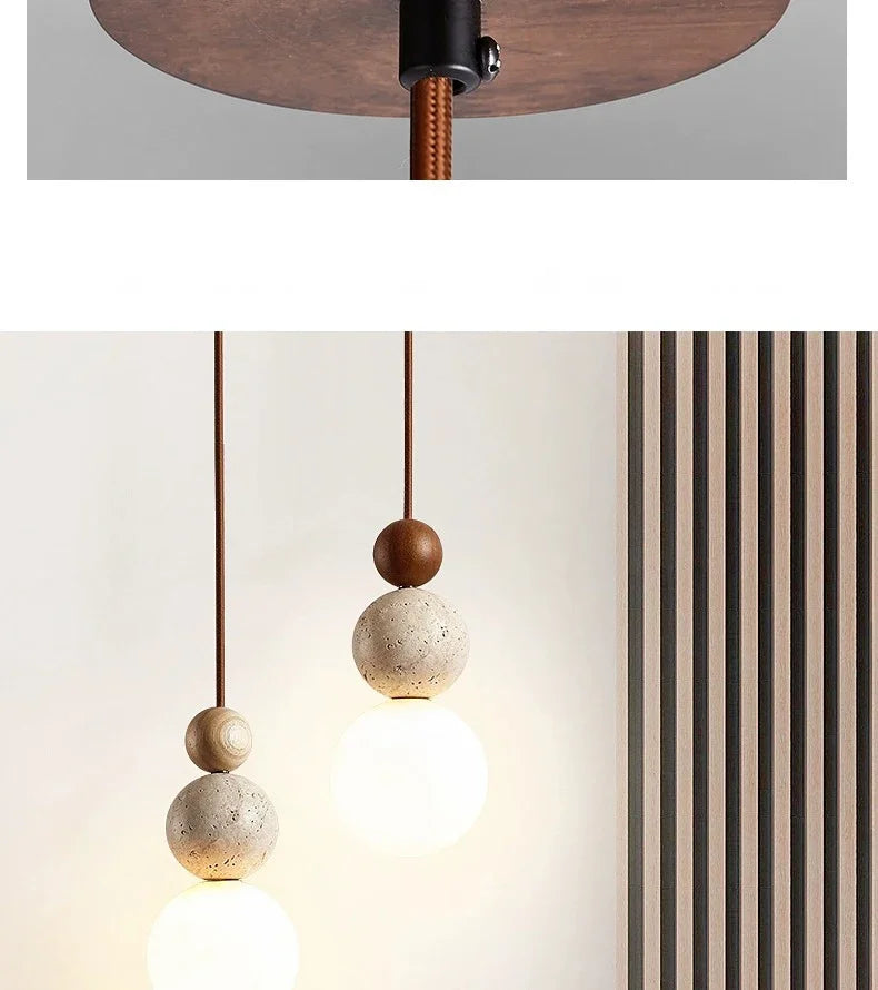 Bedside Led Chandelier Stone Wood Pendant Lamp