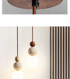 Bedside Led Chandelier Stone Wood Pendant Lamp