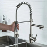 Dual Spout Handles Pull Down Deck Mounted Kitchen Sink Faucet