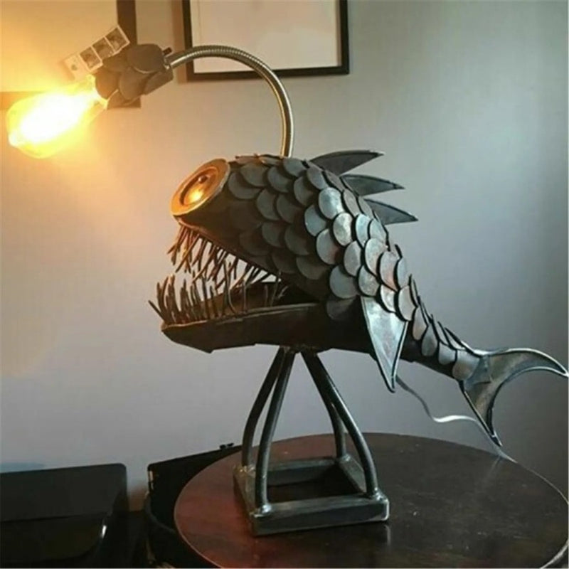Creative Fisherman Fish Desk Lamp Art